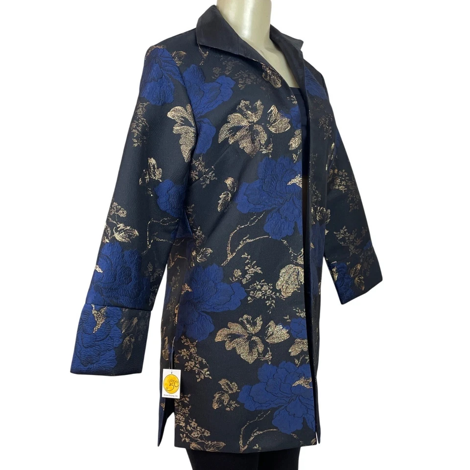 Blazer Grace Chuang Mujer Azul y Dorado Floral Brocado Talla S - Nuevo Foto 4 de 4