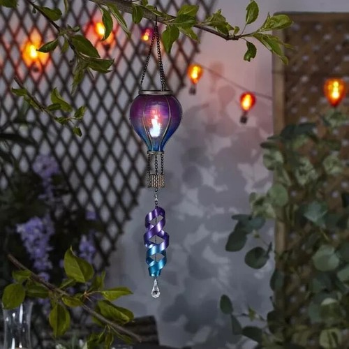 Solar LED Heißluftballon Spirale Hängend Garten Laterne Leuchte Terrasse Lampe Deko