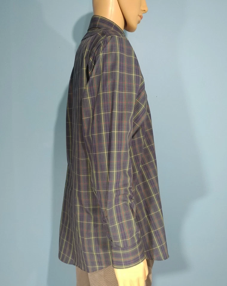 Camisa de vestir informal Hathaway sin arrugas azul verde a cuadros con botones talla 16,5-35 Foto 4 de 4