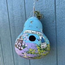 Amish Hand Painted Sunflower Bee Birdhouse Gourd Floral School House Country
