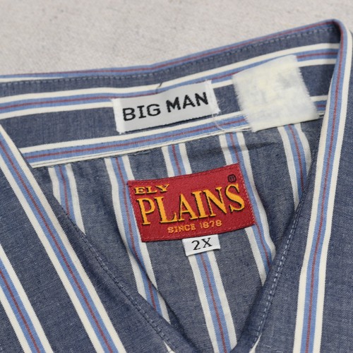 Ely Plains Men Cotton Blend Blue Striped Size 2X Pearl Snap Shirt Short Sleeve - Picture 8 of 8