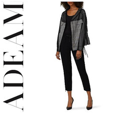 Adeam Japan Oversized Ruched Jacket Sz M Plaid Black Faux Leather Sleeves Runway