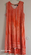 H by Halston Summer Sun Dress XL Long Asymmetric Hem Tangerine White Easy Travel