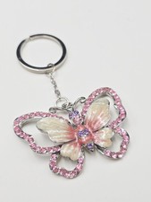 Keychain - Butterfly Rhinestone Pink Silver Crystal Fashion Keyring