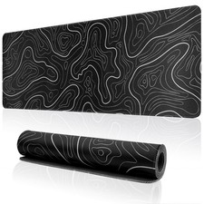 Large Gaming Mouse Pad for Desk, Black Topographic 31.5" x 11.8",