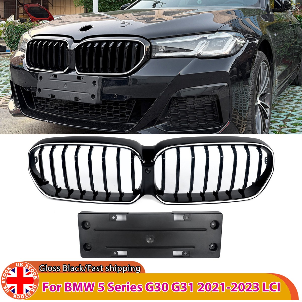 Single Slat LED Front Kidney Grille License Plate For BMW 5 Series G30 G31 2020+ - Image 2