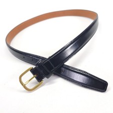 Glazed Steerhide Leather Belt 36 Dress Solid Brass Buckle Black Vtg