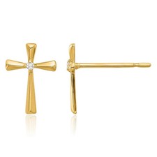 14K Solid Yellow Gold CZ Cross Dangle Stud Earrings