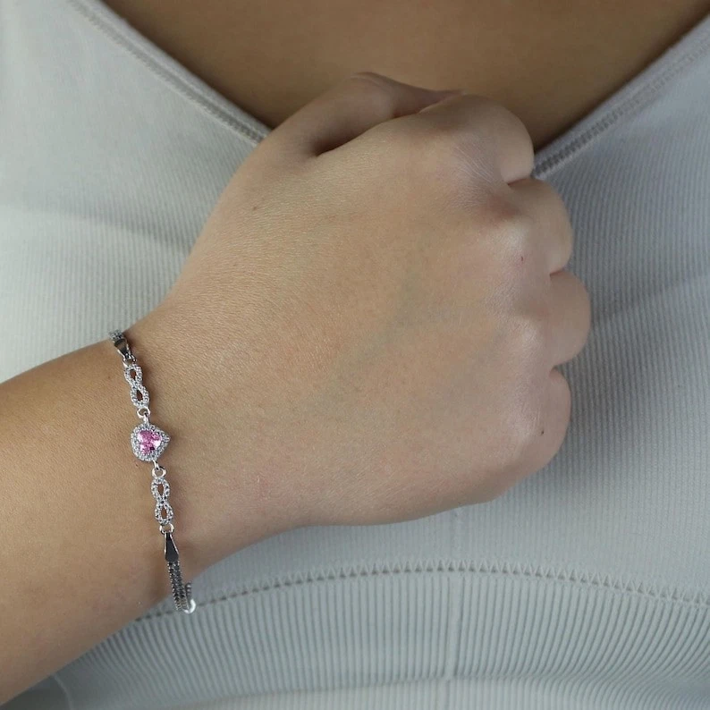 Pulsera Corazón Tenis Infinito Corazón Cuarzo Rosa Mujer Foto 4 de 4