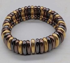 Joan Rivers Tri Color Stretch Bracelet Gold Silver Bronze Tone Signed Heavy 75g