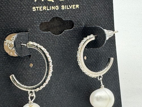 AQUA cultured freshwater pearls with pavé cyrstals hoop earrings - Silver - Picture 3 of 7