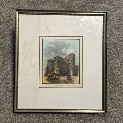 Porta Nigra Trier Germany 19th Century Drawing Print from Book Framed Art VTG