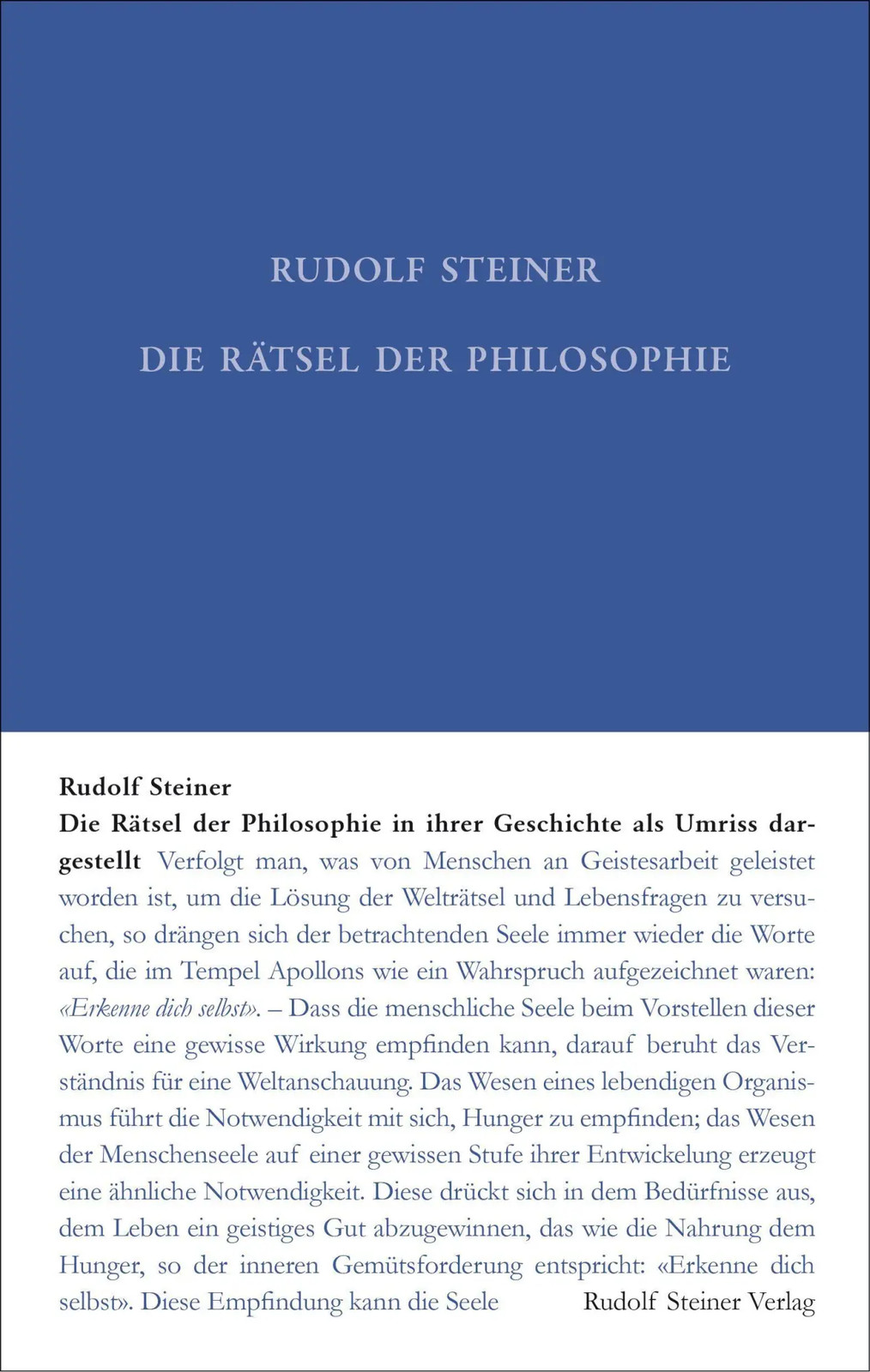Die Rätsel der Philosophie in ihrer Geschichte als Umriss dargestellt | Steiner - Rudolf Steiner