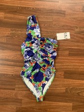 Zara NWT Floral One-Shoulder Bodysuit Women  s S asymmetrical ruched
