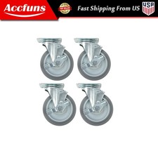 4 Pieces Heavy Duty Casters 5" Side Brakes Rubber Load Capacity 1400 Pounds Gray