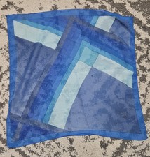 Vintage 50s 60s Blue Geometric Chiffon Hair/Neck Scarf