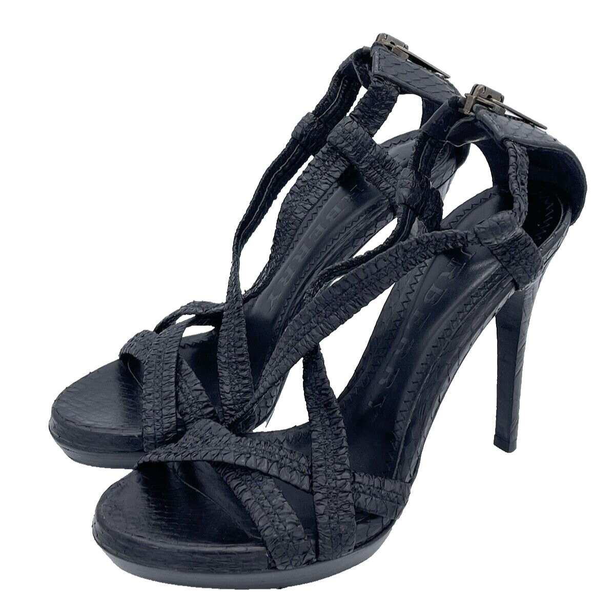 Burberry Plisse Black Python Leather Platform Str… - image 1