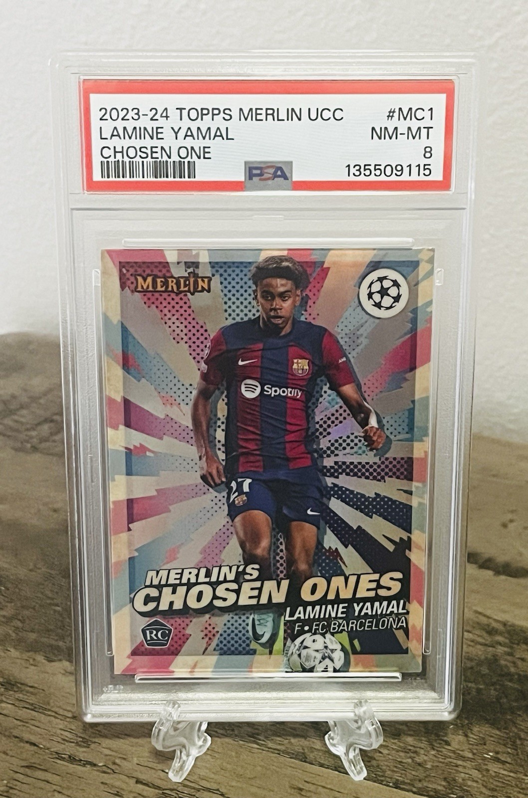 2023-24 Topps Merlin UEFA CC Lamine Yamal Merlin's Chosen Ones RC PSA 8 NM-MT view 5