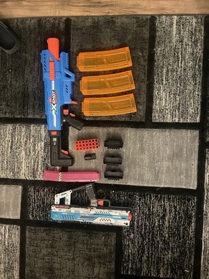 X Shot Excel Hawk Eye Foam Dart Blaster Lot 2x w/ Magazines & Darts