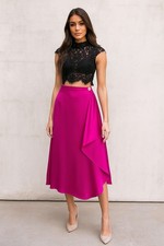 Ladies Midi Wrap Skirt Satin Pink Flowing Summer Long Cocktail Dress Silk