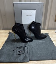 Tom Ford Black Ankle Boots Leather Zip Stilet...