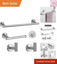 Elegant 5-Piece Brushed Nickel Bathroom Hardware Set - Sturdy 16" Towel Bar