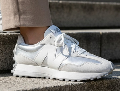 New Balance 327 Leather Casual Womens Sneakers Shoes SILVER Metalic White size 9