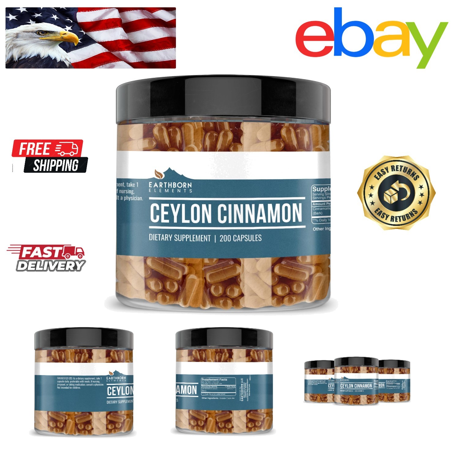 Ceylon Cinnamon Capsules - 200 Count for Natural Health Balance