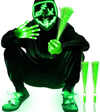 4 Set Halloween Light up Mask and Gloves Set with LED Shoelaces  Fiber Optic Wa