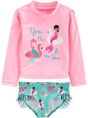 Toddler Girl's 2-Piece Rashguard Set Swimwear, pink mermaid, 5T
