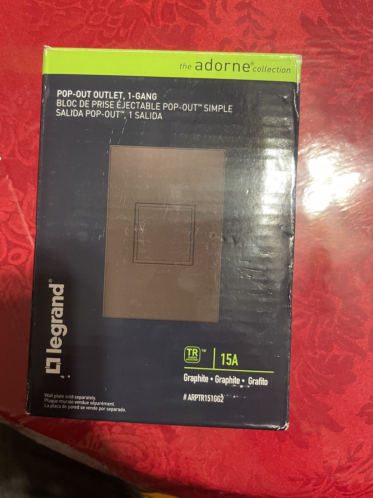 adorne&reg; 15A 1-Gang Pop-Out Outlet - Graphite - ARPTR151GG2