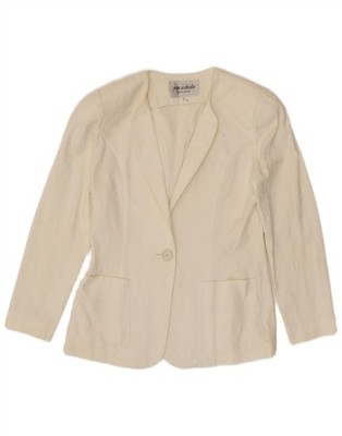 Jun Ashida Damen 1 Knopf Blazer Jacke UK 10 Small cremeweiß geometrisches Muster AK03