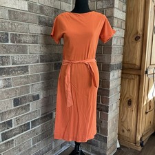 VINTAGE Fashionmaker Orange Dress Wmns Size 4 Belted Midi Sheath Retro USA #1D3
