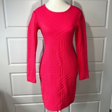 Shoshanna Hot Pink Geometric Textured Long Sleeve Bodycon Mini Dress Size 0