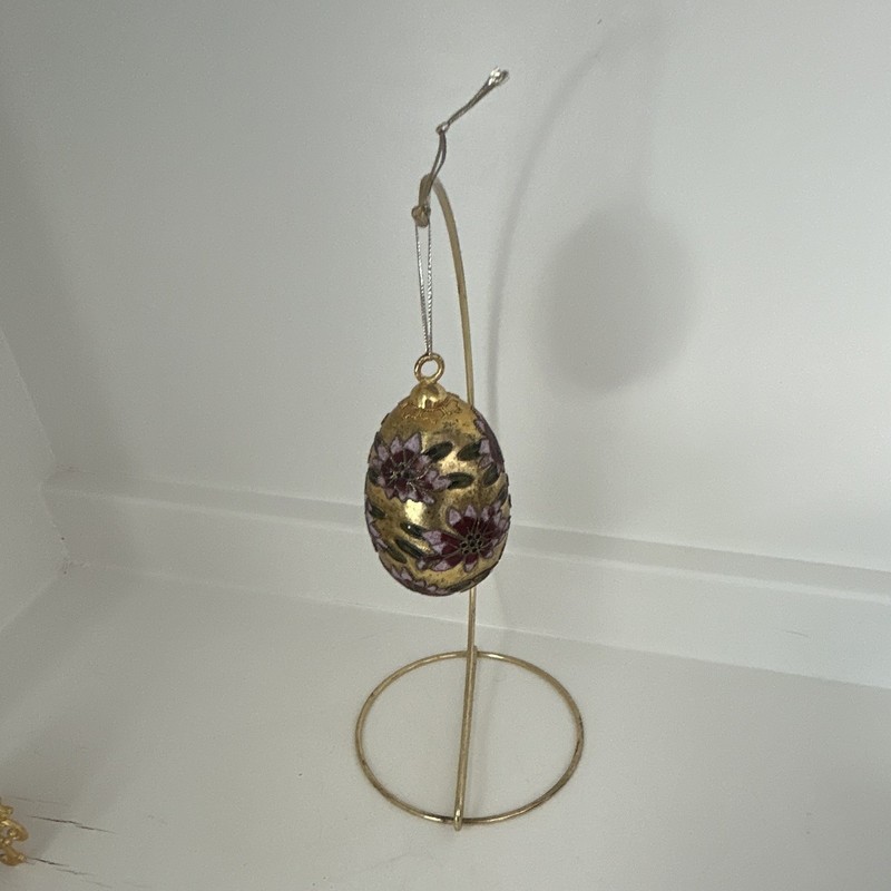 Gold, deep pink and light pink Egg Shaped Ornament Hanging Decoration with stand