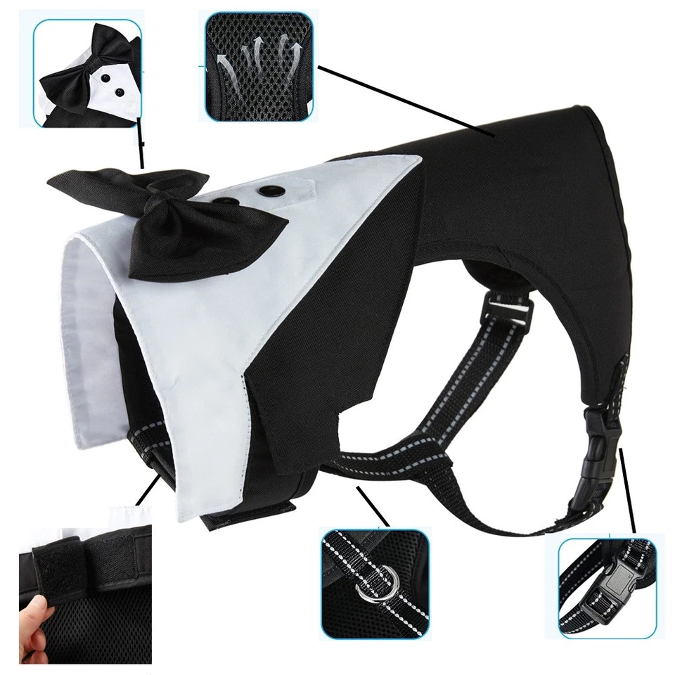 Pet Puppy Adjustable Bow Tie Suit Dog Tuxedo Costume Formal Shirt Breathable - Image 4 of 4