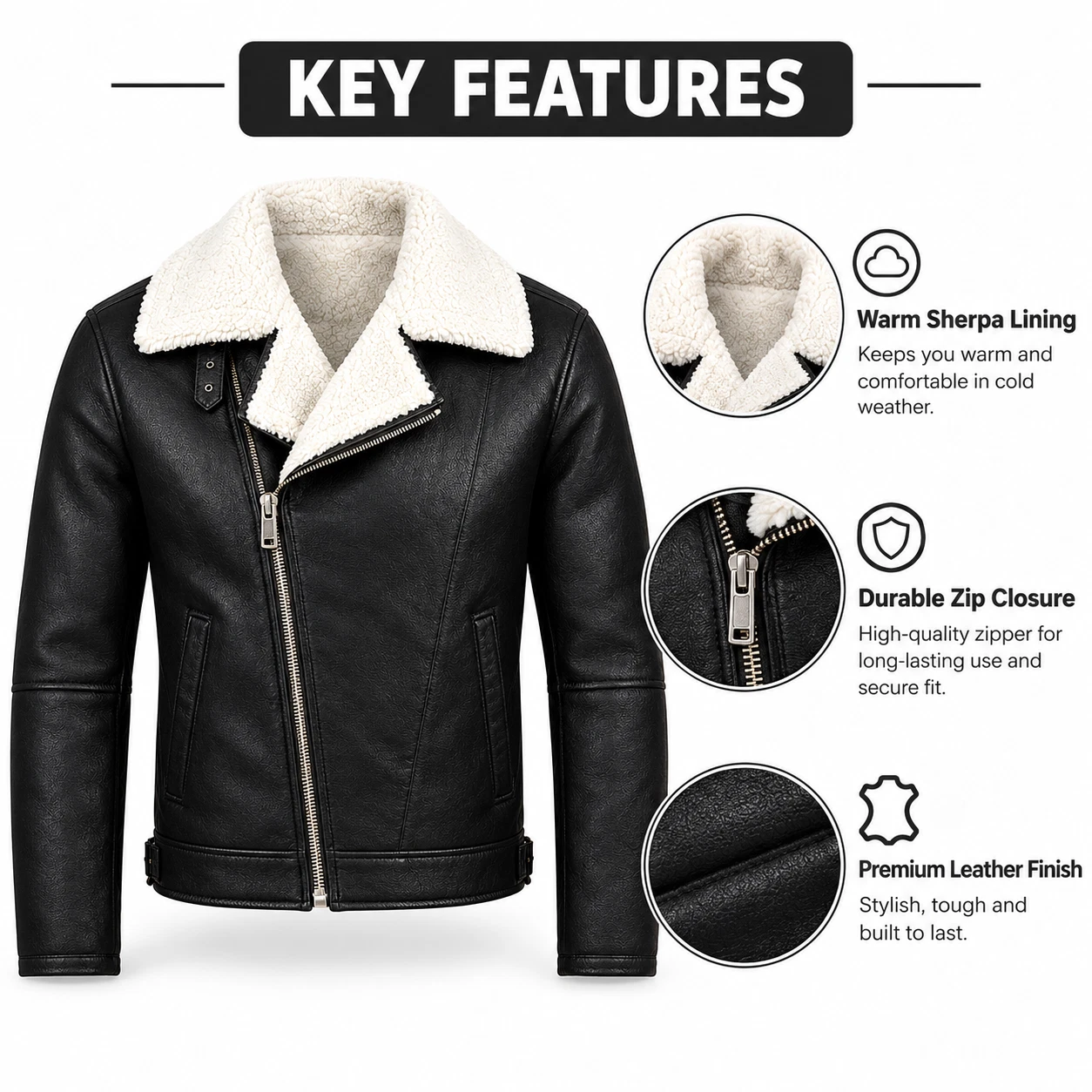 Men’s B3 Aviator Jacket Shearling Sheepskin Leather Bomber Flight Coat Winter image 2
