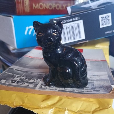 Black Cat Figurine Redware Japan Shafford Hand Painted Gold Details