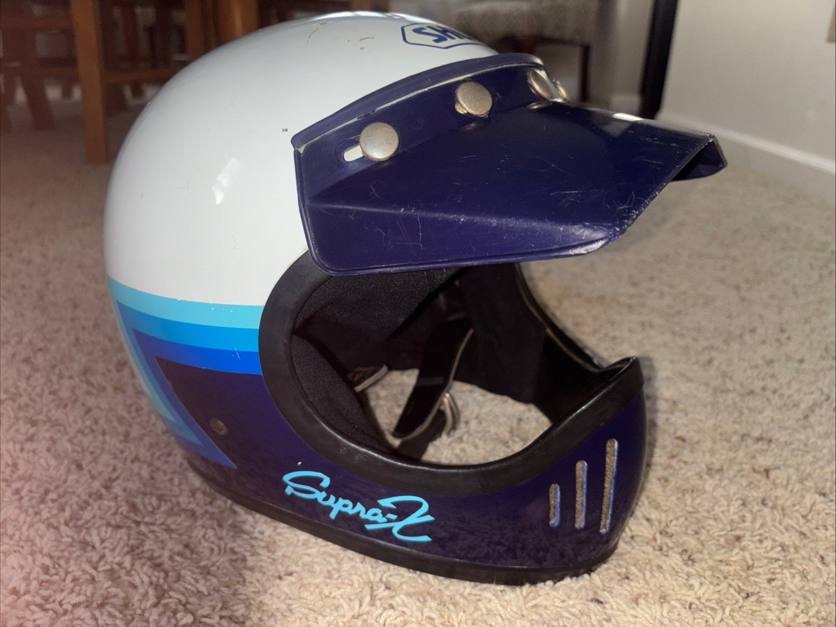 VINTAGE SHOEI SUPRA X MOTORCYCLE HELMET MOTOCROSS XL BLUE SUZUKI
