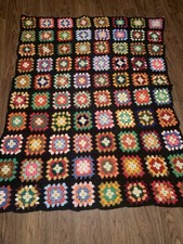 Vintage Handmade Crochet Afghan Blanket 63  x50  Granny Square Multicolor Throw