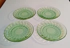 4 Anchor Hocking Green Uranium Depression Glass Block Optic 5-1/2" Saucers
