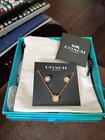 Coach Flower Open Circle Earrings And Necklace Gift Set Tea Rose Gold Tone Stud — photo 4