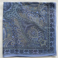 VTG Men Handkerchief Blue Purple Cotton Damask Paisley Pattern Pocket Square 18"