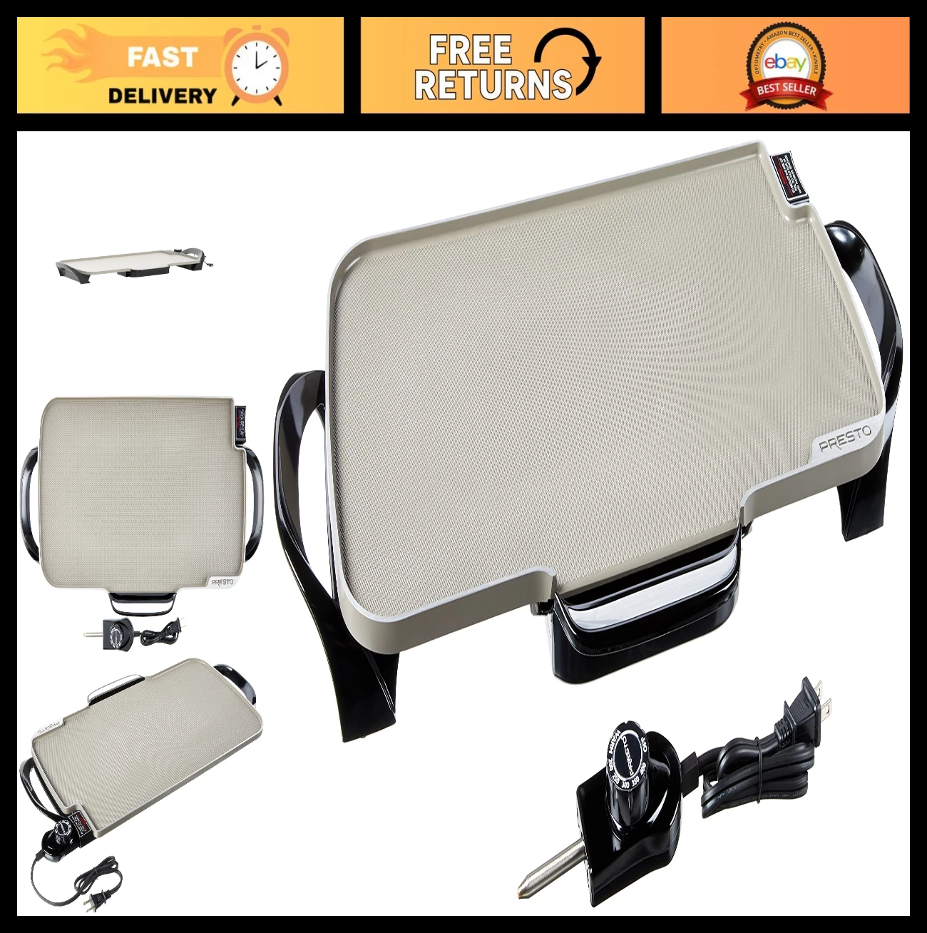 22-Inch Electric Griddle with Removable Handles, Non-Stick Grey Ceramic Surface