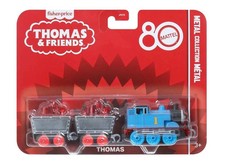 Mattel 80th Anniversary Thomas Friends Metal Engine with 2 Train Cars NEW