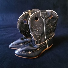 Vintage 50s Black Leather Toddler Cowboy Western Boot Collectible Size 6 Mexico