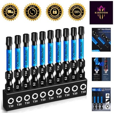 Industrial Strength T30 Torx Bit Set - 10 Magnetic Star Bits with Holder
