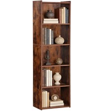 Wood Bookcase Open Shelf Bookshelf Display Storage Organizer Rustic Brown 5-Tier
