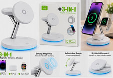 3-in-1 Magnetic Qi Wireless Charger Stand White for iPhone/Watch/AirPods T588