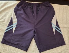 LSM Boys' Navy Blue Sports Shorts with Light Blue and White Stripes - Age 9/10
